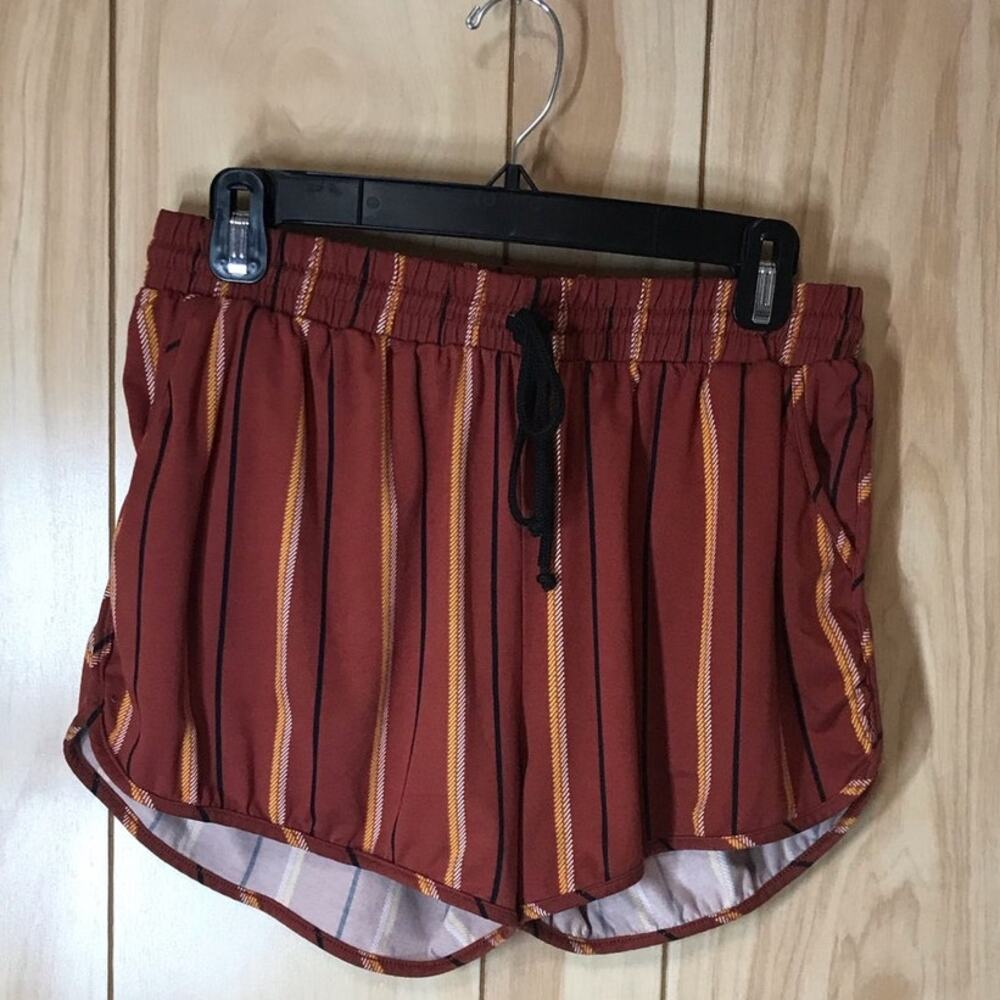 ShoSho Brown Striped Drawstring High Elastic Waist Shorts L